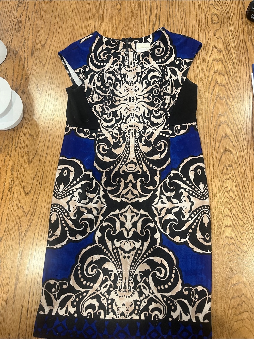 A Pea in the Pod Blue, Black & Cream Printed Sheath Dress